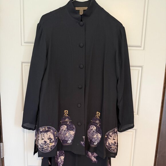 Harari Vintage Skirt Set Black Harari Jacket Skirt and Blouse 100% Silk Stunning - Picture 1 of 16